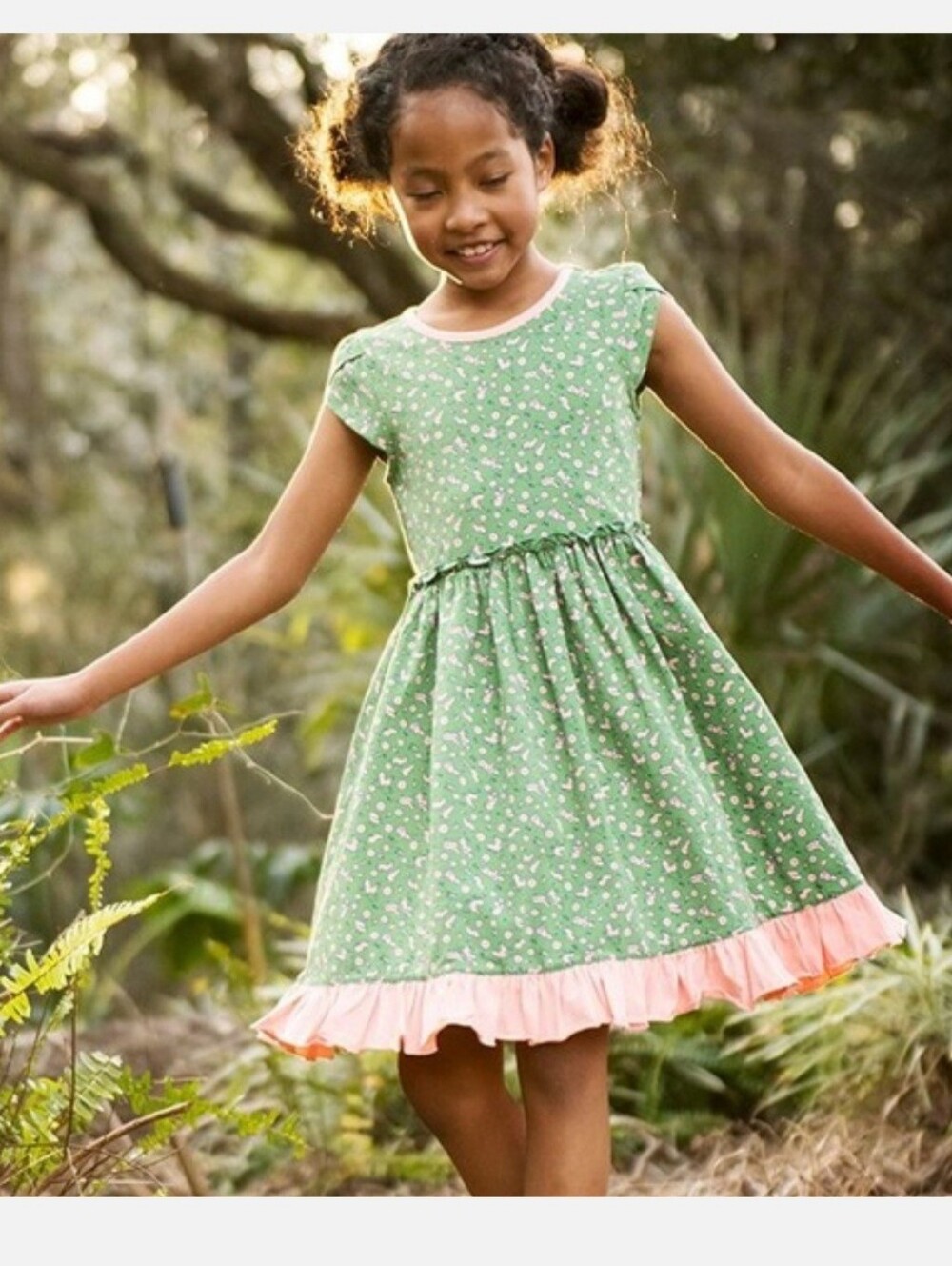 Matilda Jane Just Us Girls Twirl Camp Dress Farm Animals Green Pink Ruffled Sz 4